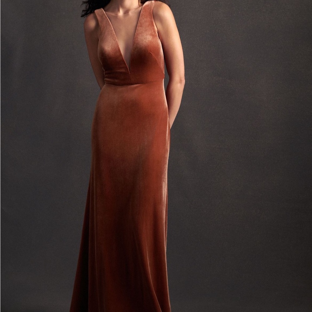 Jenny Yoo Logan Deep-V Velvet Gown size 0. English rose color. Pristine quality!